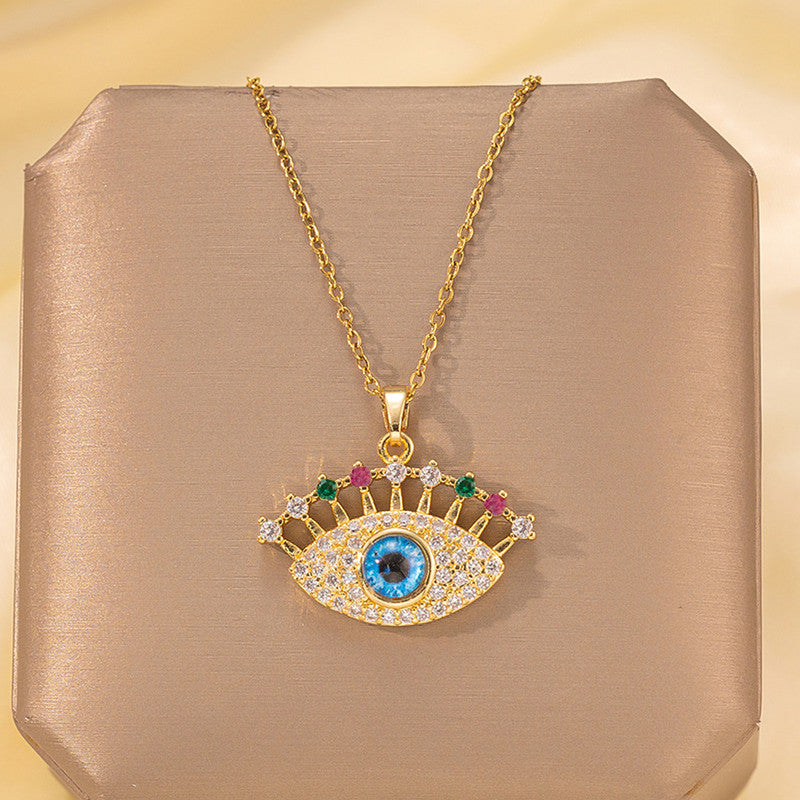 Gold Plated Anti Tarnish Stainless Steel Evil Eye Themed Multicolor Pendant - Image 1