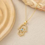 Gold Plated Anti Tarnish Stainless Steel Evil Eye Themed Buddha Hand Pendant - Image 3