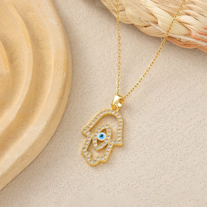 Gold Plated Anti Tarnish Stainless Steel Evil Eye Themed Buddha Hand Pendant - Image 3
