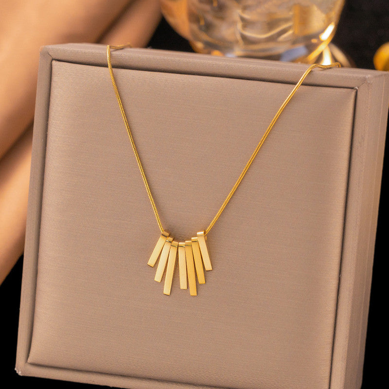 Gold Plated Anti Tarnish Stainless Steel Dangling Stripes Pendant - Image 1