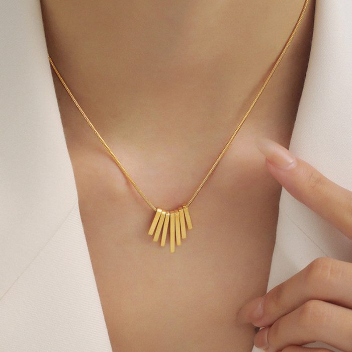 Gold Plated Anti Tarnish Stainless Steel Dangling Stripes Pendant - Image 2