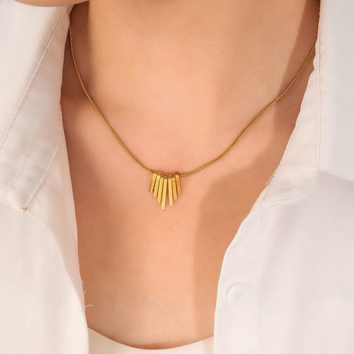 Gold Plated Anti Tarnish Stainless Steel Dangling Stripes Pendant - Image 3