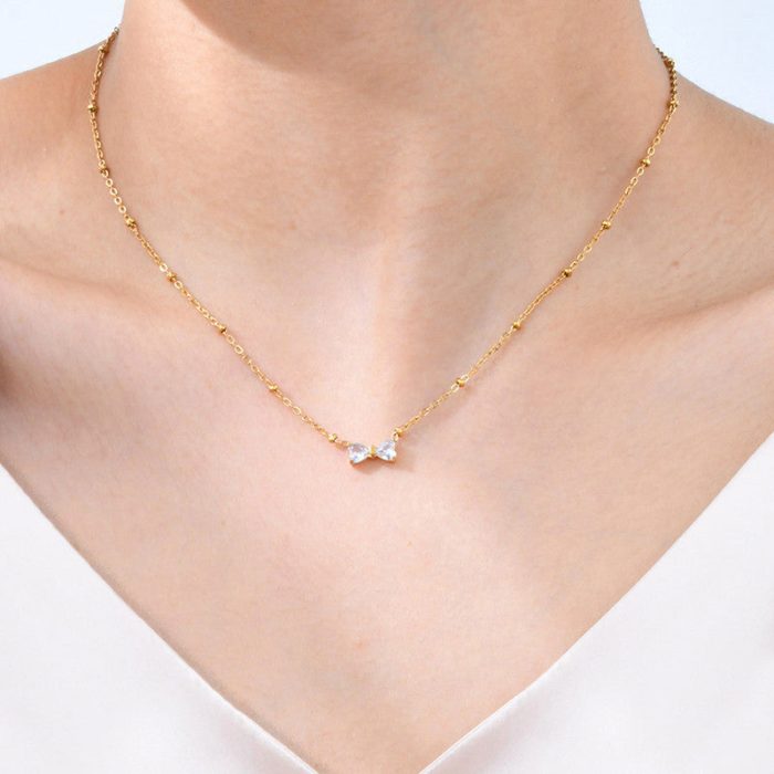 Gold Plated Anti Tarnish Stainless Steel Bow Themed Pendant - Image 3