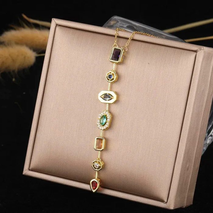 Gold-Plated Anti Tarnish Spectrum Chunky CZ Pendant - Image 2