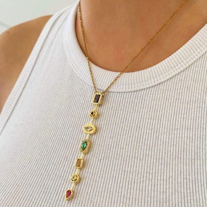 Gold-Plated Anti Tarnish Spectrum Chunky CZ Pendant - Image 3