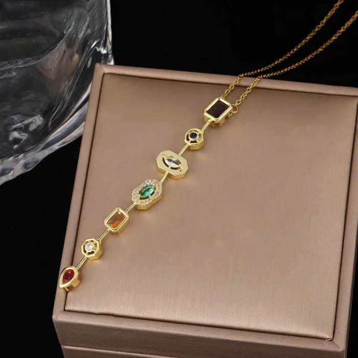 Gold-Plated Anti Tarnish Spectrum Chunky CZ Pendant - Image 4