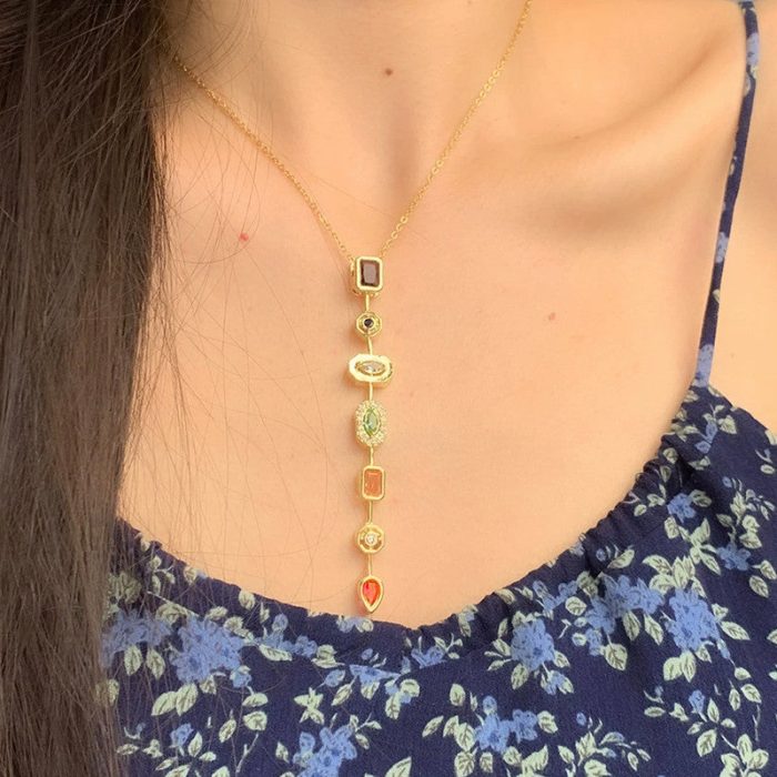 Gold-Plated Anti Tarnish Spectrum Chunky CZ Pendant - Image 5