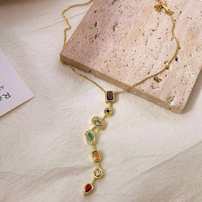 Gold-Plated Anti Tarnish Spectrum Chunky CZ Pendant - Image 9