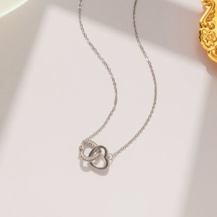 Silver Plated Anti Tarnish American Diamond Studded Dual Hearts Pendant