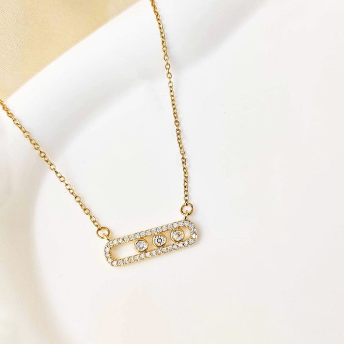 Gold Plated American Diamond Studded Geometric Pendant - Image 6