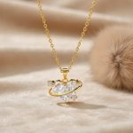 Gold Plated Stainless Steel Crystal Studded White Heart Themed Pendant - Image 3