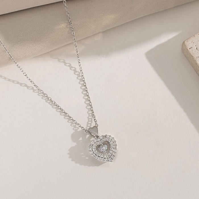 Silver Plated Stainless Steel American Diamond Studded Anti Tarnish Heart Themed Pendant - Image 2