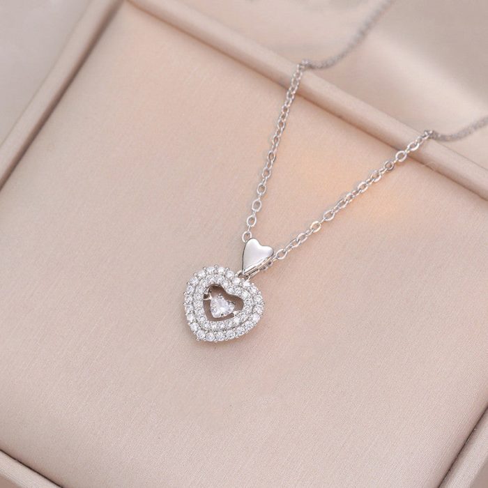 Silver Plated Stainless Steel American Diamond Studded Anti Tarnish Heart Themed Pendant - Image 5