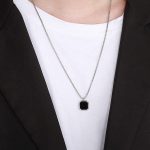 Silver Plated Stainless Steel Anti Tarnish Black Square Hip Hop Party Pendant For Men
