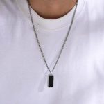 Silver Plated Stainless Steel Anti Tarnish Black Rectangular Hip Hop Party Pendant For Men - Image 3
