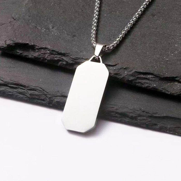 Silver Plated Stainless Steel Anti Tarnish Black Rectangular Hip Hop Party Pendant For Men - Image 5
