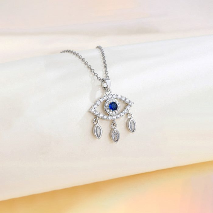 Silver Plated Stainless Steel Anti Tarnish American Diamond Studded Evil Eye Themed Pendant - Image 2