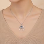 Silver Plated Stainless Steel Anti Tarnish American Diamond Studded Evil Eye Themed Pendant - Image 3