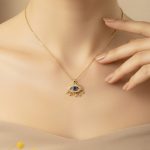 Gold Plated Stainless Steel American Diamond Studded Evil Eye Themed Pendant - Image 2