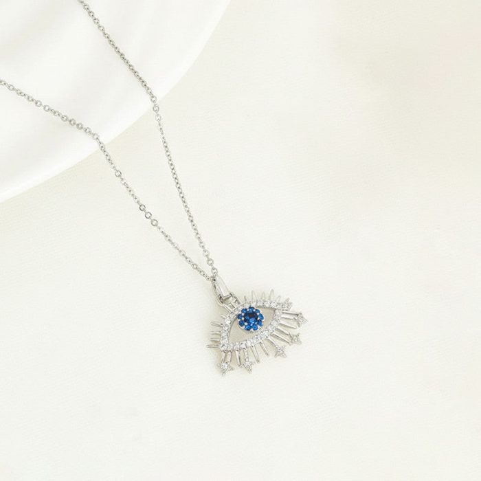 Silver Plated Stainless Steel American Diamond Studded Anti Tarnish Evil Eye Themed Pendant - Image 4