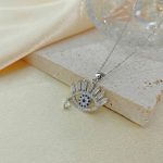 Silver Plated Stainless Steel American Diamond Studded Anti Tarnish Evil Eye Themed Pendant - Image 5