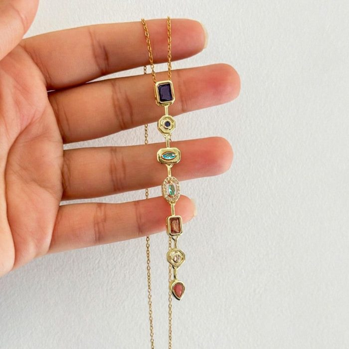 Gold-Plated Anti Tarnish Multicolor Spectrum Chunky CZ Pendant - Image 5