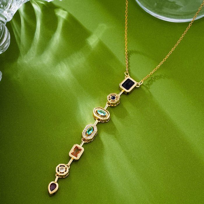 Gold-Plated Anti Tarnish Multicolor Spectrum Chunky CZ Pendant - Image 7
