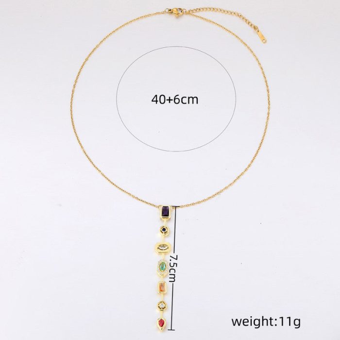 Gold-Plated Anti Tarnish Multicolor Spectrum Chunky CZ Pendant - Image 8