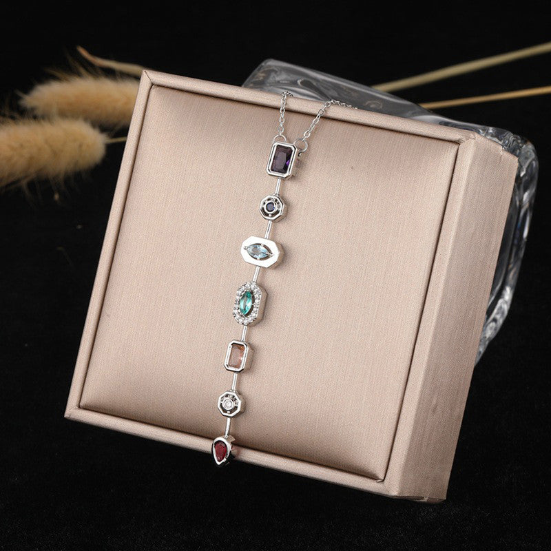 Silver-Plated Anti Tarnish Multicolor Spectrum Chunky CZ Pendant - Image 1