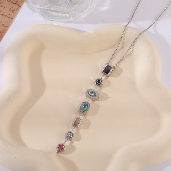 Silver-Plated Anti Tarnish Multicolor Spectrum Chunky CZ Pendant - Image 3