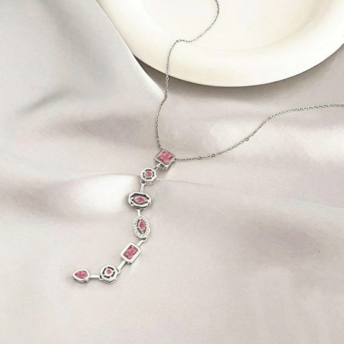 Silver-Plated Anti Tarnish Pink Spectrum Chunky CZ Pendant - Image 3