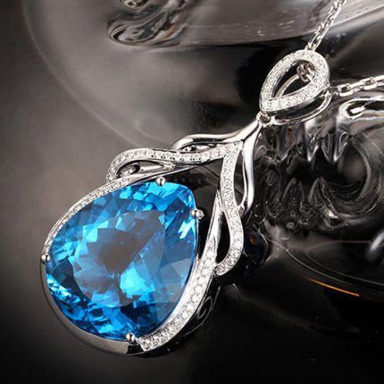 Silver Plated Anti Tarnish American Diamond Crushed Ice Cut Blue Teardrop Shape Pendant - VAIRAVI