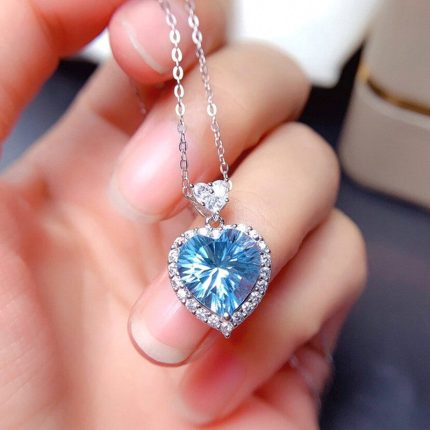 Silver Plated Anti Tarnish American Diamond Crushed Ice Cut Blue Heart Shape Pendant - VAIRAVI