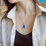 Silver Plated Anti Tarnish American Diamond Crushed Ice Cut Blue Teardrop Shape Pendant - VAIRAVI