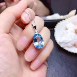 Silver Plated Anti Tarnish American Diamond Crushed Ice Cut Blue Oval Shape Pendant - VAIRAVI