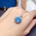 Silver Plated Anti Tarnish American Diamond Crushed Ice Cut Blue Round Shape Contemporary Pendant - VAIRAVI