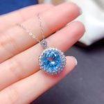 Silver Plated Anti Tarnish American Diamond Crushed Ice Cut Blue Round Shape Contemporary Pendant - VAIRAVI
