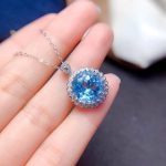 Silver Plated Anti Tarnish American Diamond Crushed Ice Cut Blue Round Shape Contemporary Pendant - VAIRAVI
