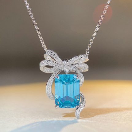 Silver Plated Anti Tarnish American Diamond Crushed Ice Cut Blue Geometrical Contemporary Pendant - VAIRAVI