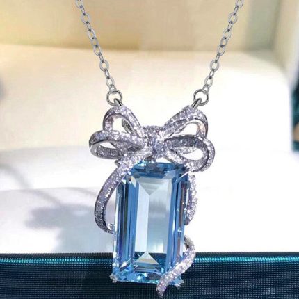 Silver Plated Anti Tarnish American Diamond Crushed Ice Cut Blue Geometrical Contemporary Pendant - VAIRAVI