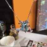 Silver Plated Anti Tarnish American Diamond Crushed Ice Cut Blue Geometrical Contemporary Pendant - VAIRAVI