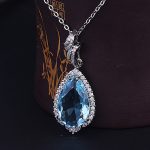 Silver Plated Anti Tarnish American Diamond Crushed Ice Cut Blue Teardrop Shape Contemporary Pendant - VAIRAVI