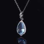 Silver Plated Anti Tarnish American Diamond Crushed Ice Cut Blue Teardrop Shape Contemporary Pendant - VAIRAVI