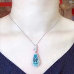 Silver Plated Anti Tarnish American Diamond Crushed Ice Cut Blue Teardrop Shape Contemporary Pendant - VAIRAVI