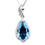 Silver Plated Anti Tarnish American Diamond Crushed Ice Cut Blue Teardrop Shape Contemporary Pendant - VAIRAVI