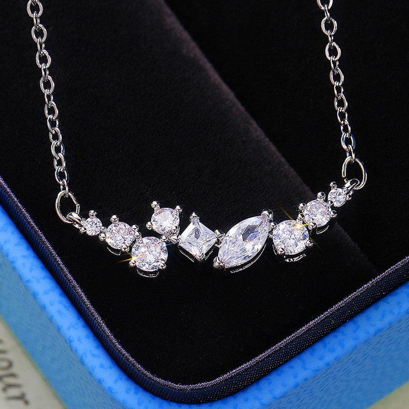 Silver Plated Anti Tarnish American Diamond Studded Contemporary Pendant - Image 1
