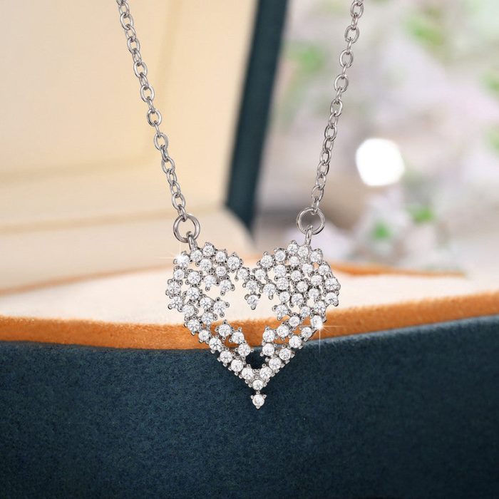 Silver Plated Anti Tarnish American Diamond Studded Heart Themed Pendant - Image 7