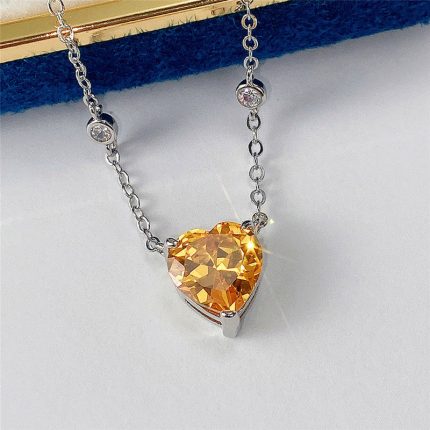 Silver Plated Anti Tarnish American Diamond Studded Yellow Heart Shape Pendant
