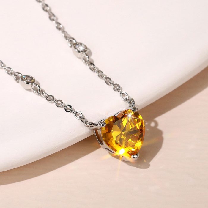 Silver Plated Anti Tarnish American Diamond Studded Yellow Heart Shape Pendant - Image 2