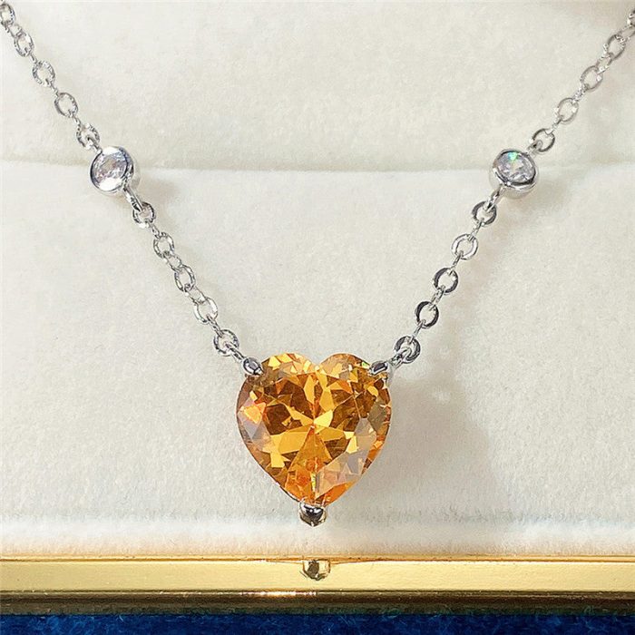 Silver Plated Anti Tarnish American Diamond Studded Yellow Heart Shape Pendant - Image 3